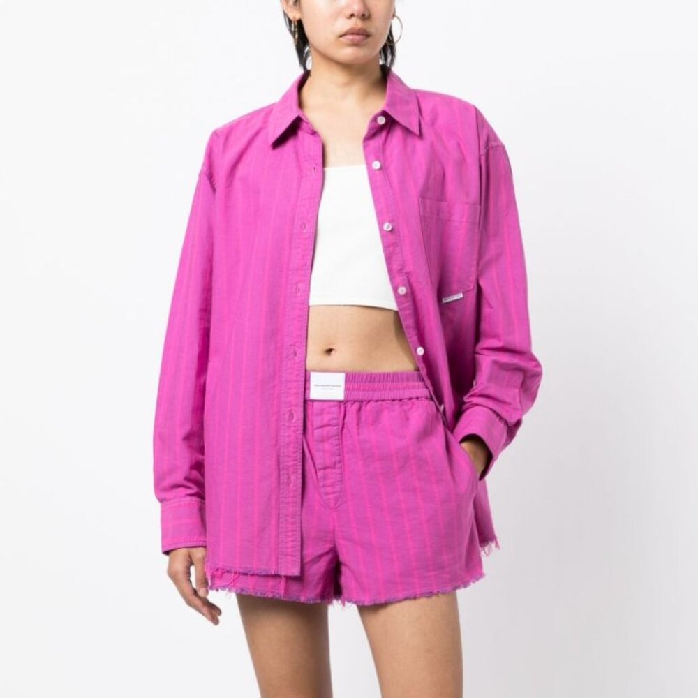 Alexander Wang Frayed-edge boyfriend shirt Fuchsia Pink Size Small $350
